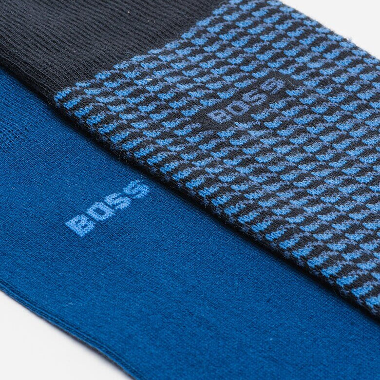Boss 2 Pack Men's Mini Geom Blue Cotton Blend Sock