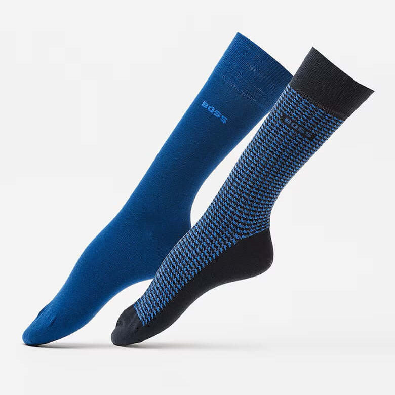 Boss 2 Pack Men's Mini Geom Blue Cotton Blend Sock