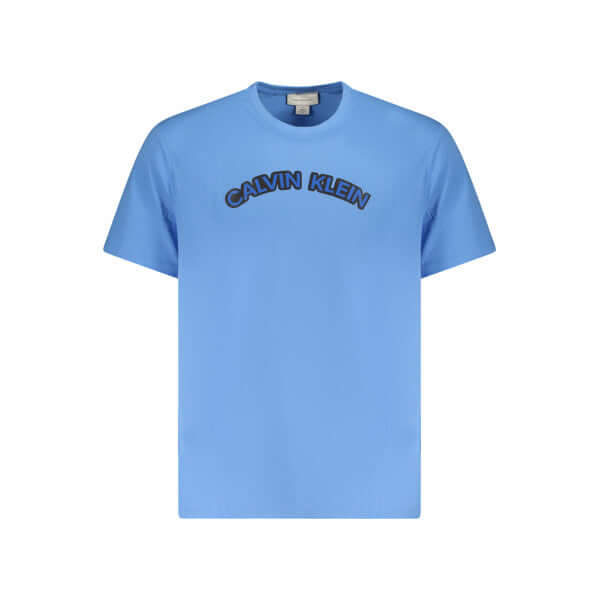Calvin Klein Men's Regenerative Cotton T-Shirt – Curved Logo, Blue Brust