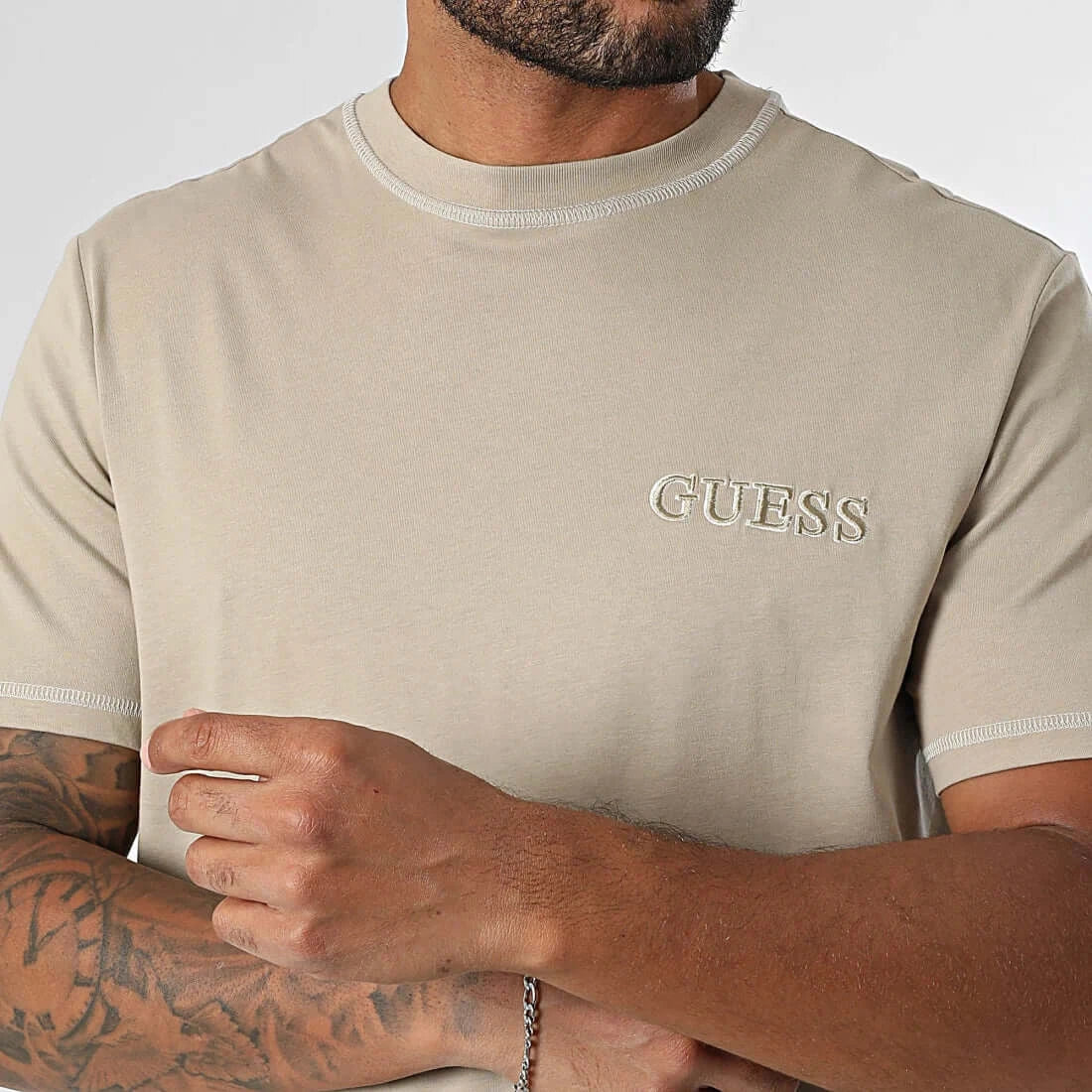 GUESS Organic Cotton T-Shirt Beige – Premium Logo Tee