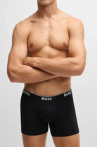 BOSS – 3 Pack Stretch Cotton Boxer Briefs with Logo Waistbands – Black
