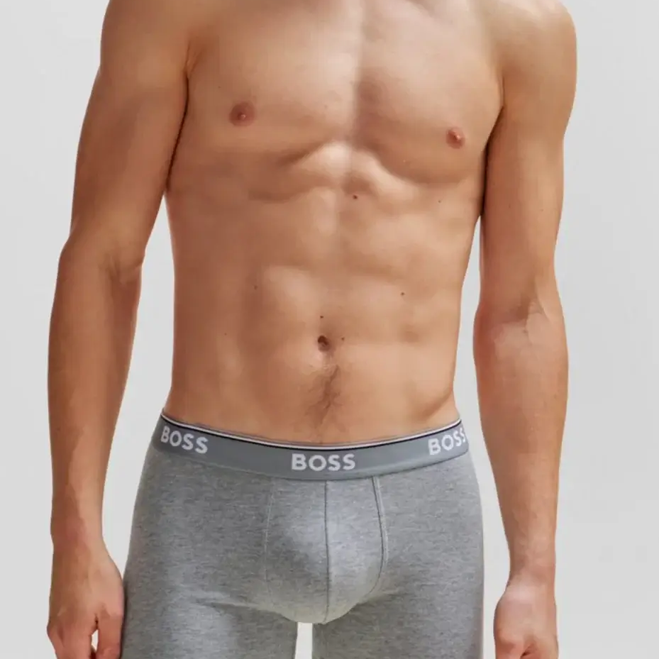 BOSS – 3 Pack Stretch Cotton Boxer Briefs with Logo Waistbands – Black / Grey