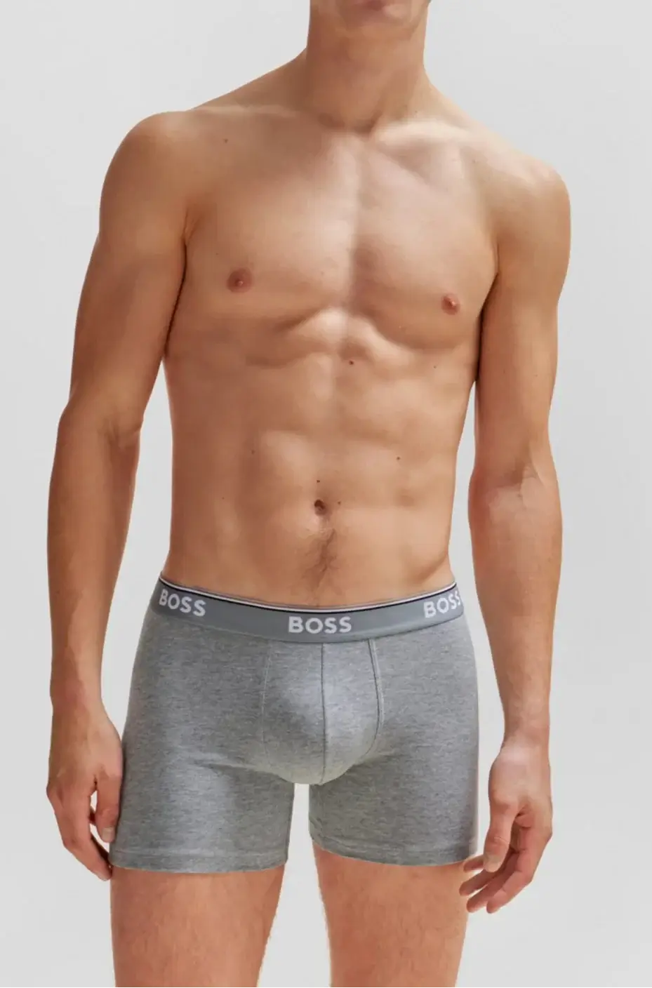 BOSS – 3 Pack Stretch Cotton Boxer Briefs with Logo Waistbands – Black / Grey