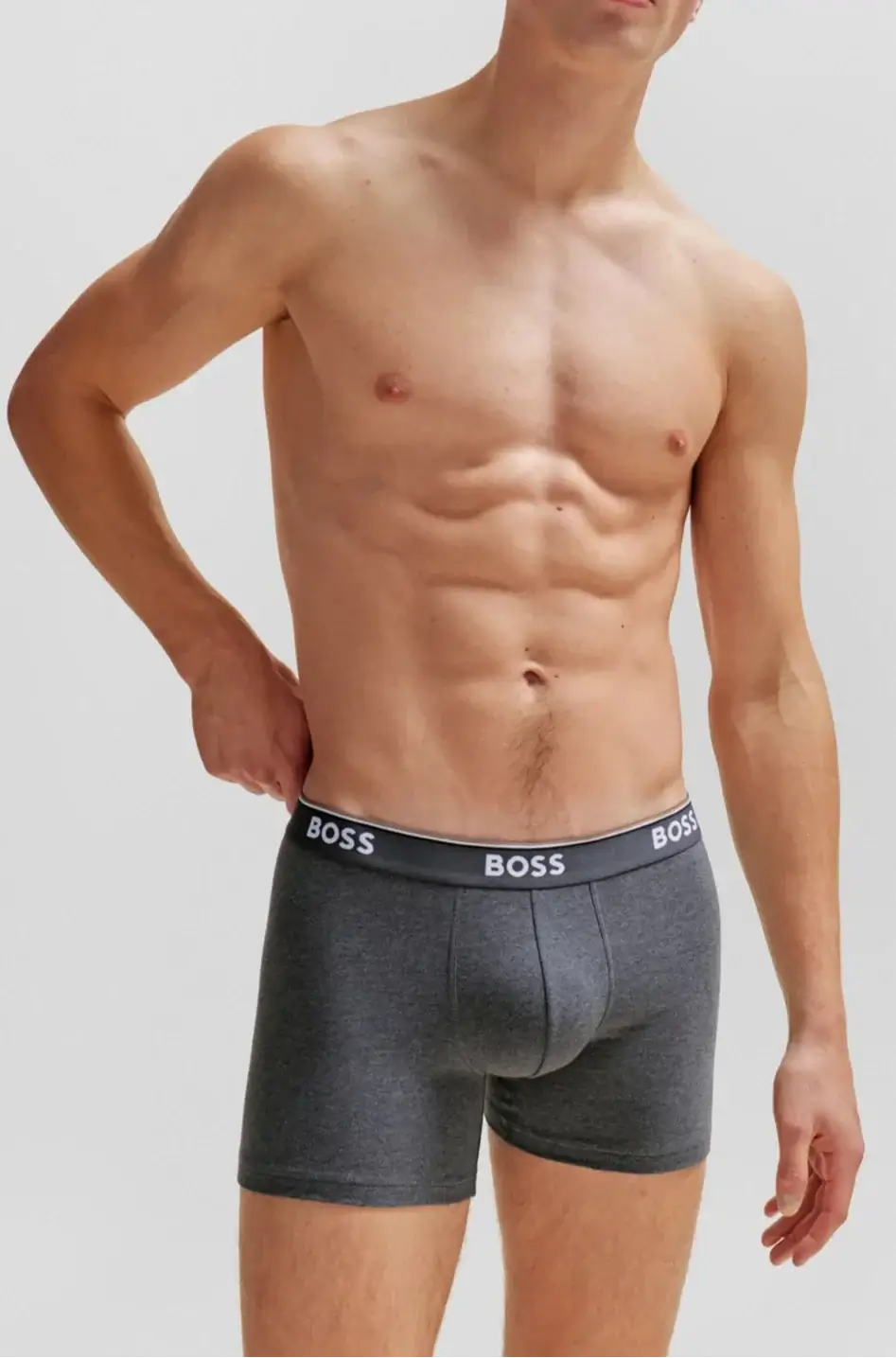 BOSS – 3 Pack Stretch Cotton Boxer Briefs with Logo Waistbands – Black / Grey