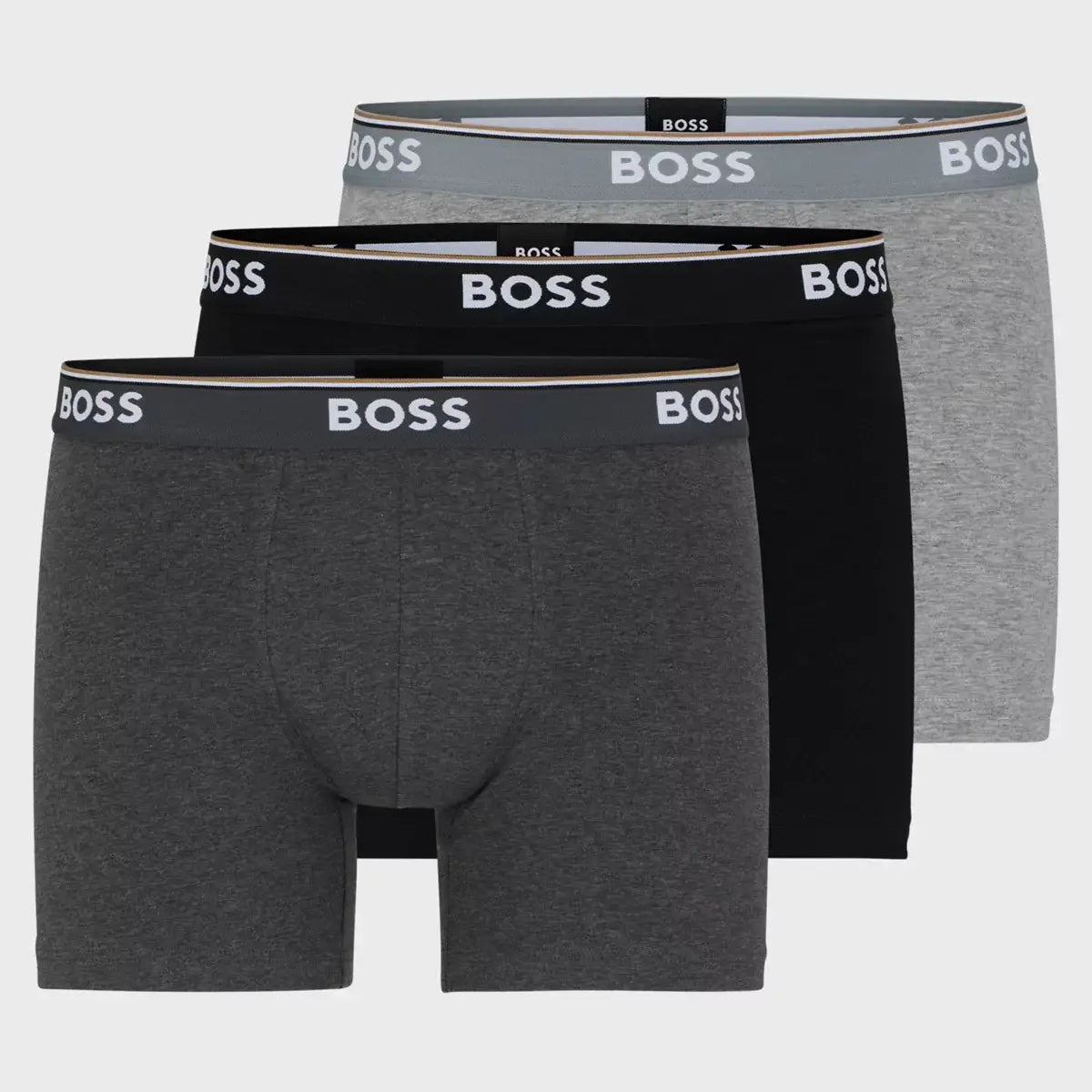 BOSS – 3 Pack Stretch Cotton Boxer Briefs with Logo Waistbands – Black / Grey