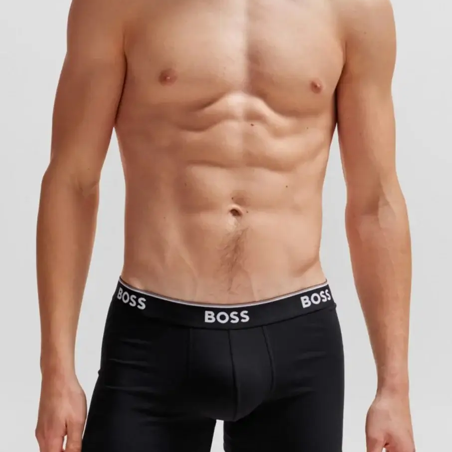 BOSS – 3 Pack Stretch Cotton Boxer Briefs with Logo Waistbands – Black / Grey