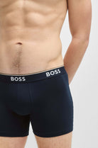 BOSS – 3 Pack Stretch Cotton Boxer Briefs with Logo Waistbands – Dark Blue