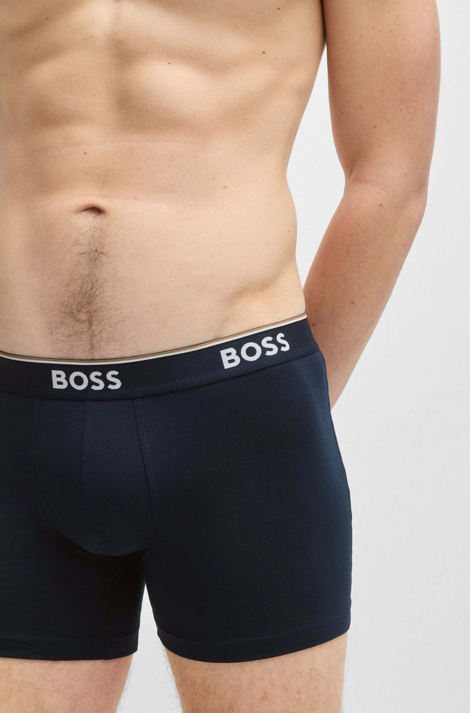 BOSS – 3 Pack Stretch Cotton Boxer Briefs with Logo Waistbands – Dark Blue