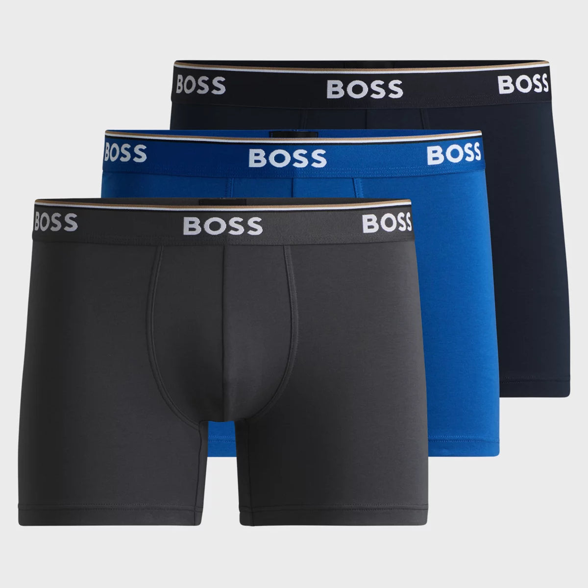 Boss 3 Pack of Stretch-Cotton Boxer Briefs - Black/Grey/Blue