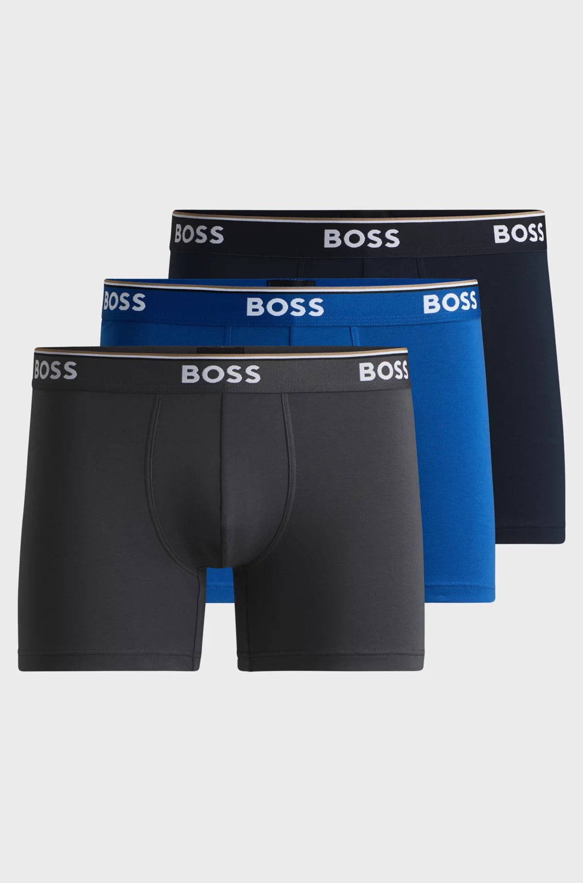 Boss 3 Pack of Stretch-Cotton Boxer Briefs - Black/Grey/Blue