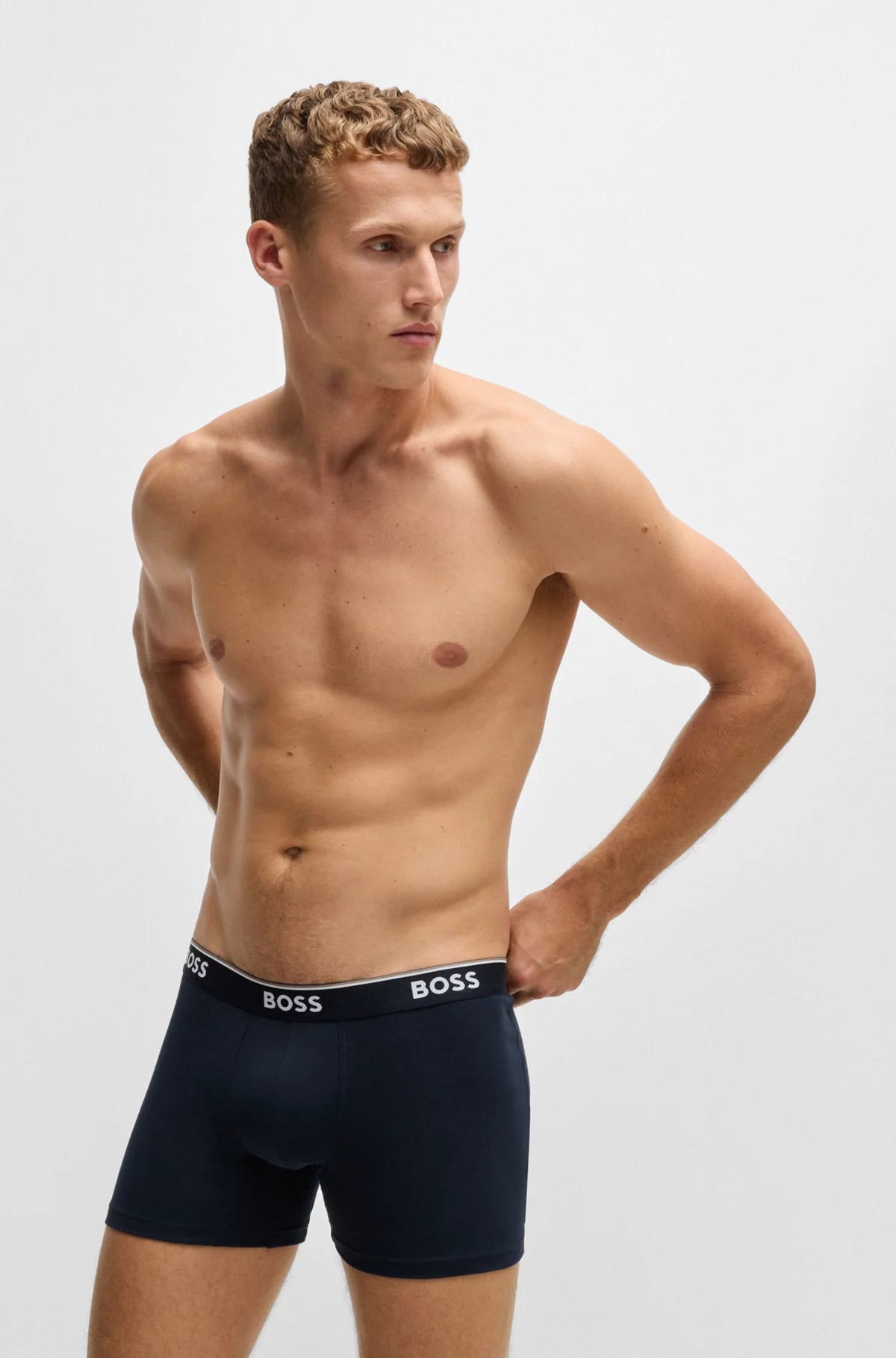 Boss 3 Pack of Stretch-Cotton Boxer Briefs - Black/Grey/Blue