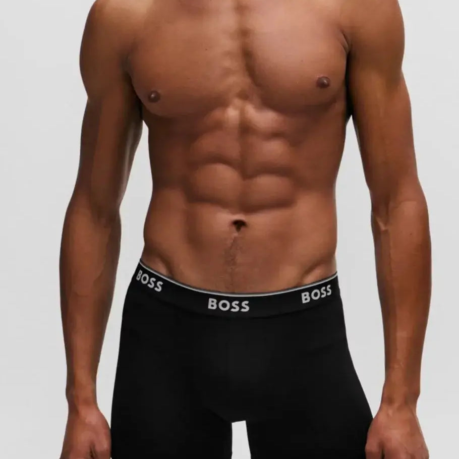 BOSS – 3 Pack Stretch Cotton Boxer Briefs with Logo Waistbands – White / Grey / Black