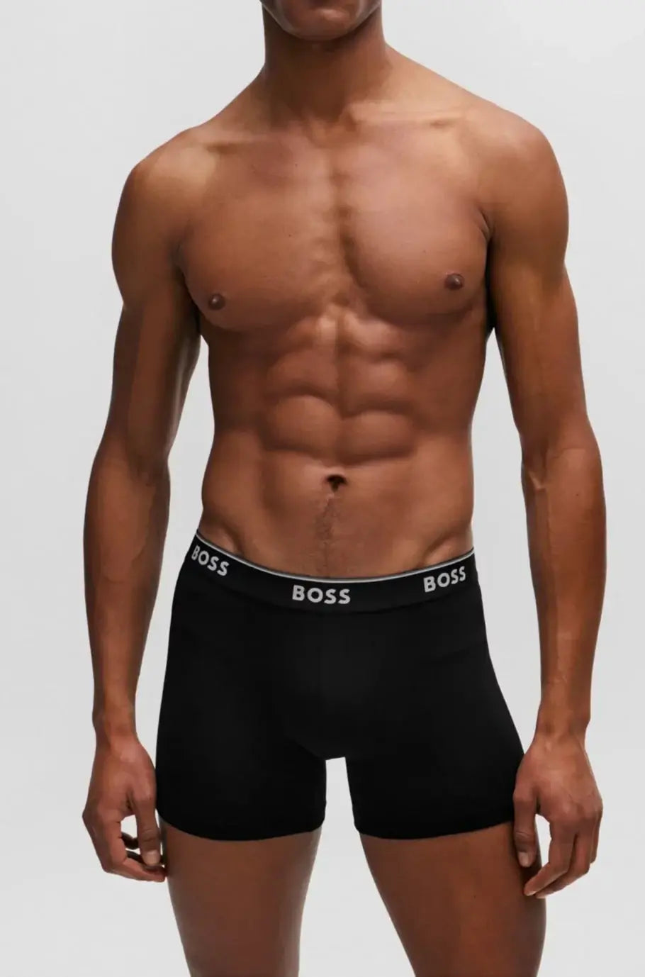 BOSS – 3 Pack Stretch Cotton Boxer Briefs with Logo Waistbands – White / Grey / Black
