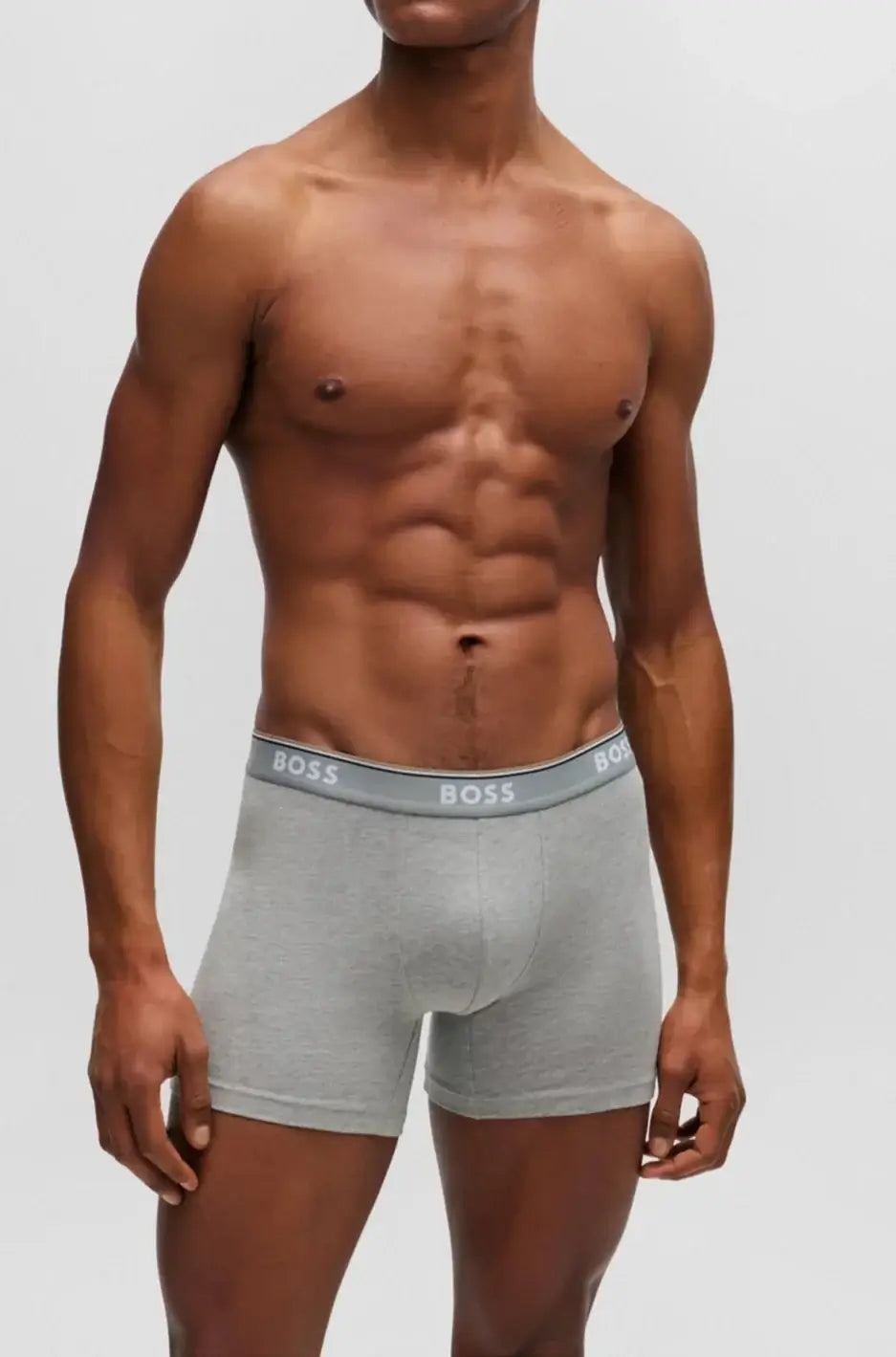 BOSS – 3 Pack Stretch Cotton Boxer Briefs with Logo Waistbands – White / Grey / Black