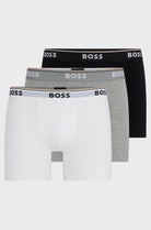 BOSS – 3 Pack Stretch Cotton Boxer Briefs with Logo Waistbands – White / Grey / Black