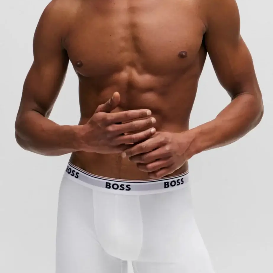 BOSS – 3 Pack Stretch Cotton Boxer Briefs with Logo Waistbands – White / Grey / Black