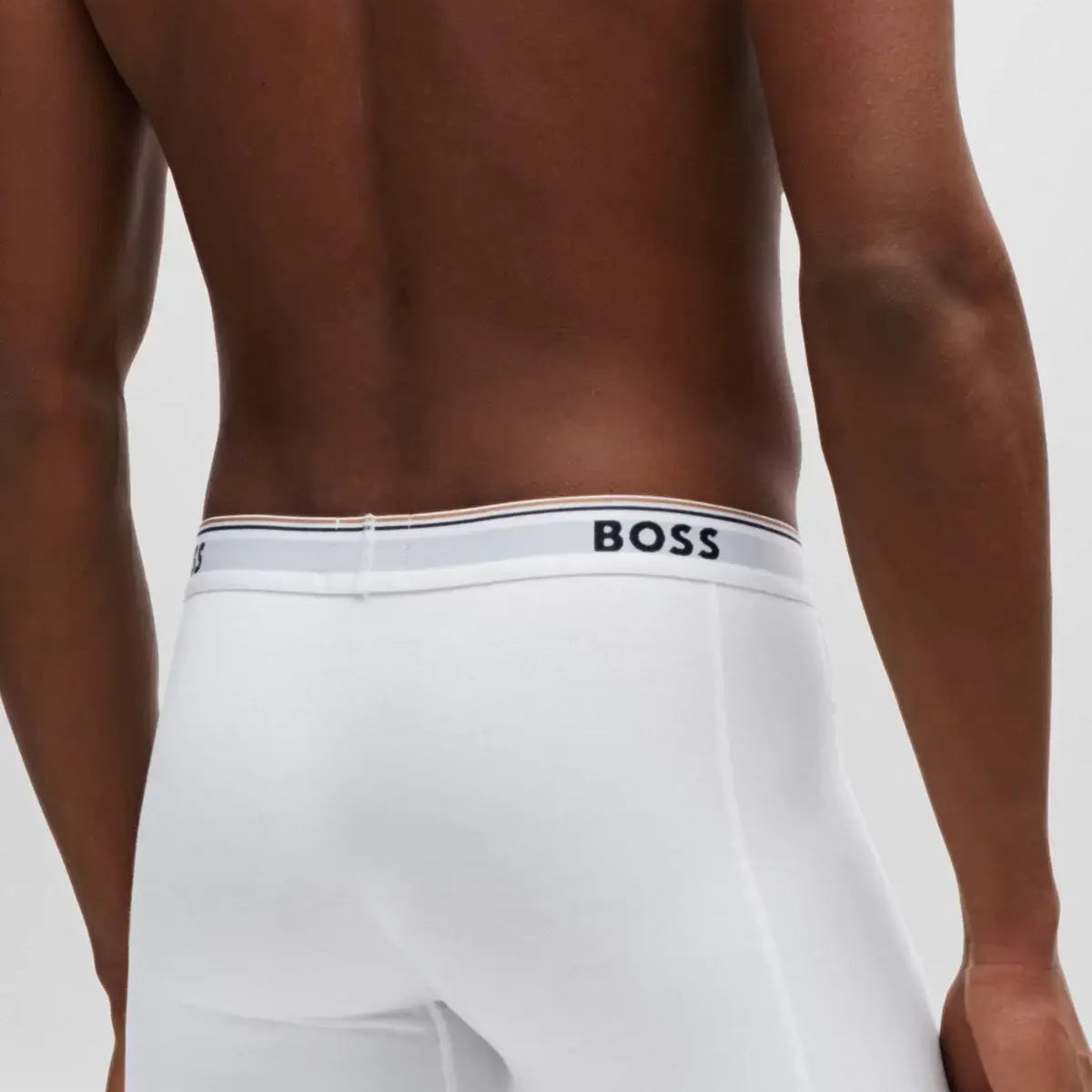 BOSS – 3 Pack Stretch Cotton Boxer Briefs with Logo Waistbands – White / Grey / Black
