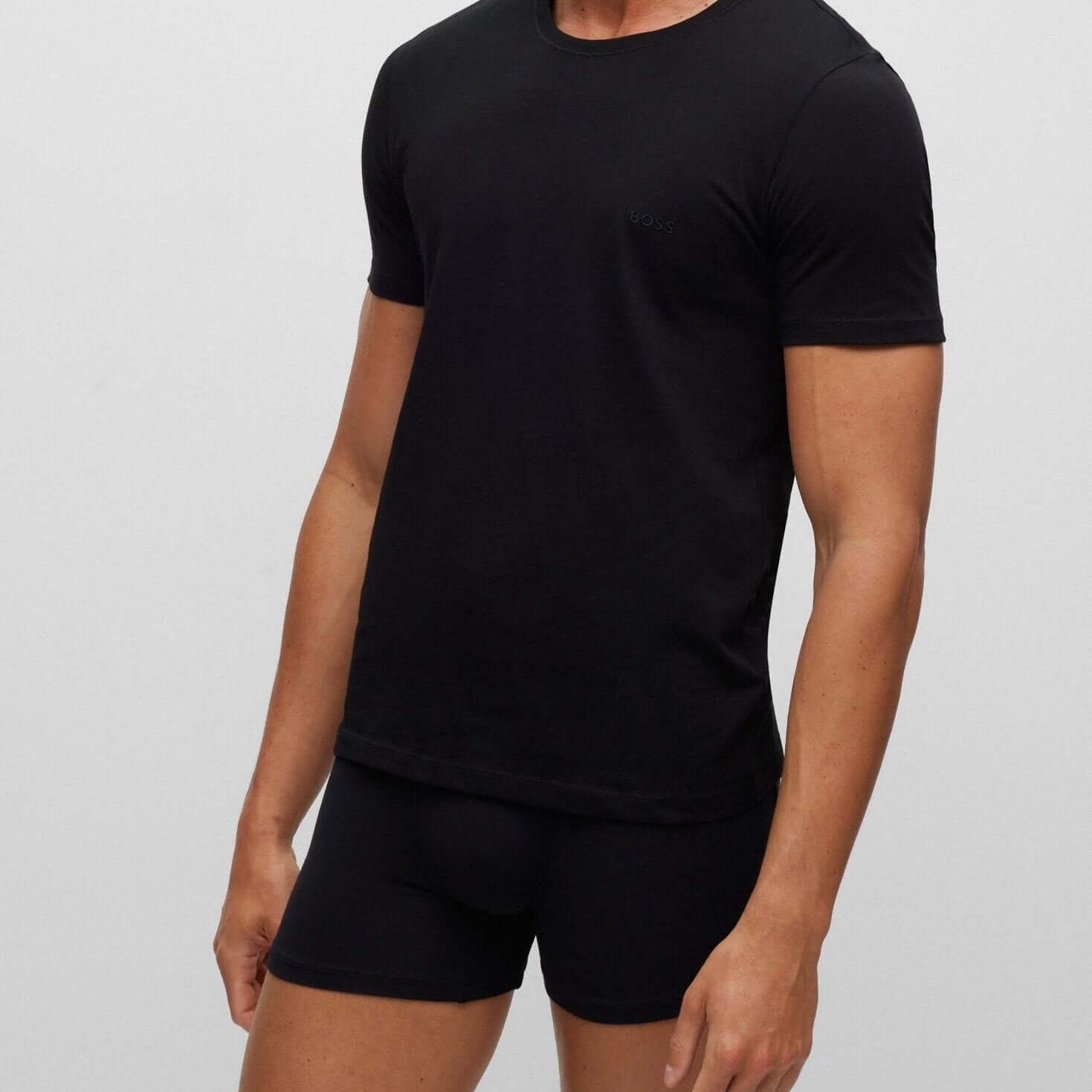 Boss 3 Pack Logo-Embroidered Regular Fit Cotton T-Shirts - Black