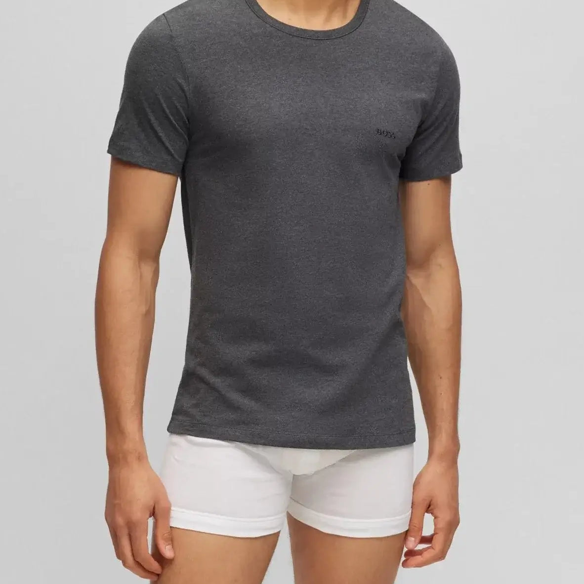 Boss 3 Pack Regular Fit Cotton T-Shirts Logo Embroidered - Black / Grey / Blue