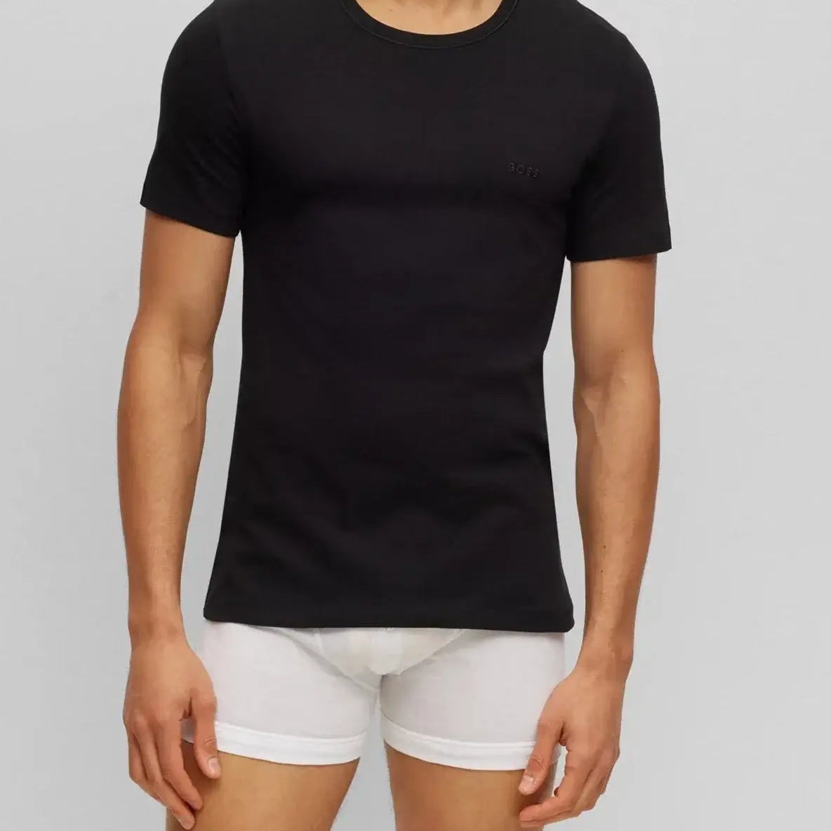 Boss 3 Pack Regular Fit Cotton T-Shirts Logo Embroidered - Black / Grey / Blue