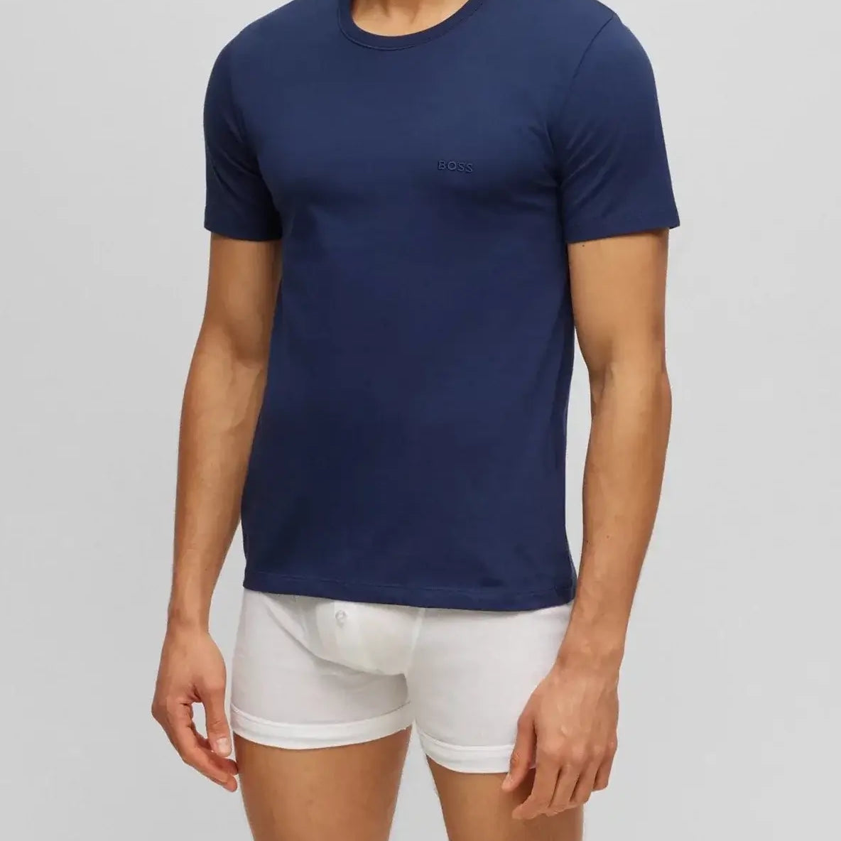 Boss 3 Pack Regular Fit Cotton T-Shirts Logo Embroidered - Black / Grey / Blue