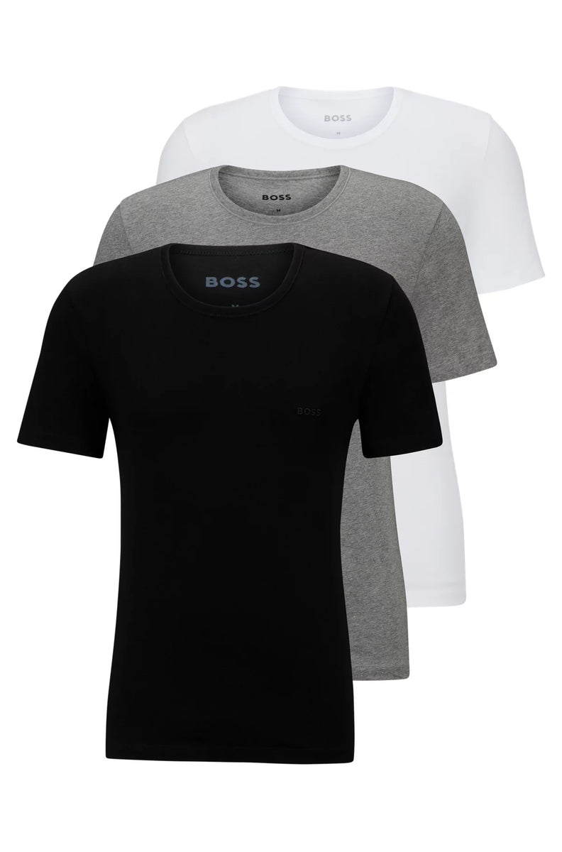 Hugo Boss 3 Pack Regular Fit Cotton T Shirts White Black Grey