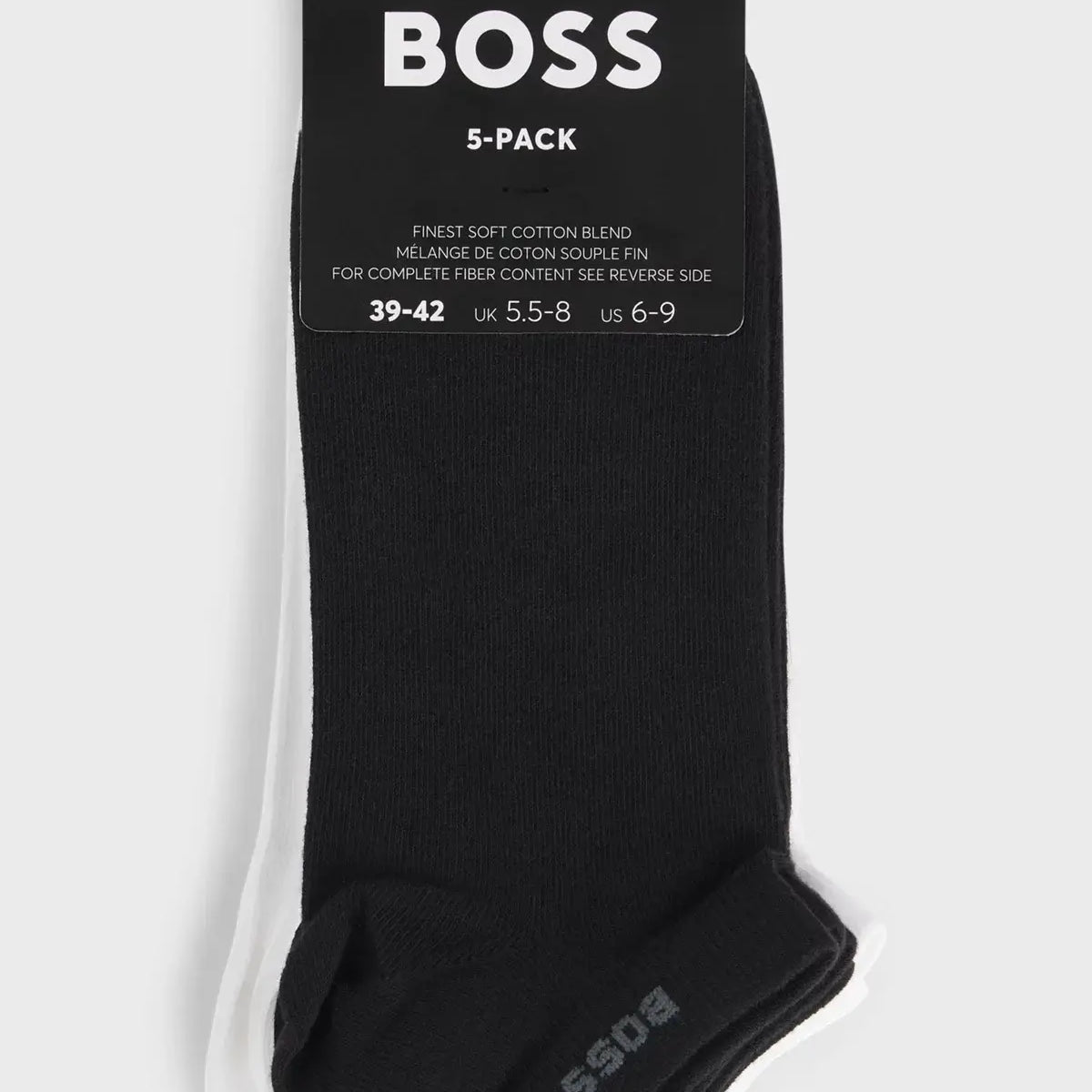 Boss 5 Pack Cotton Blend Ankle Socks - White / Black