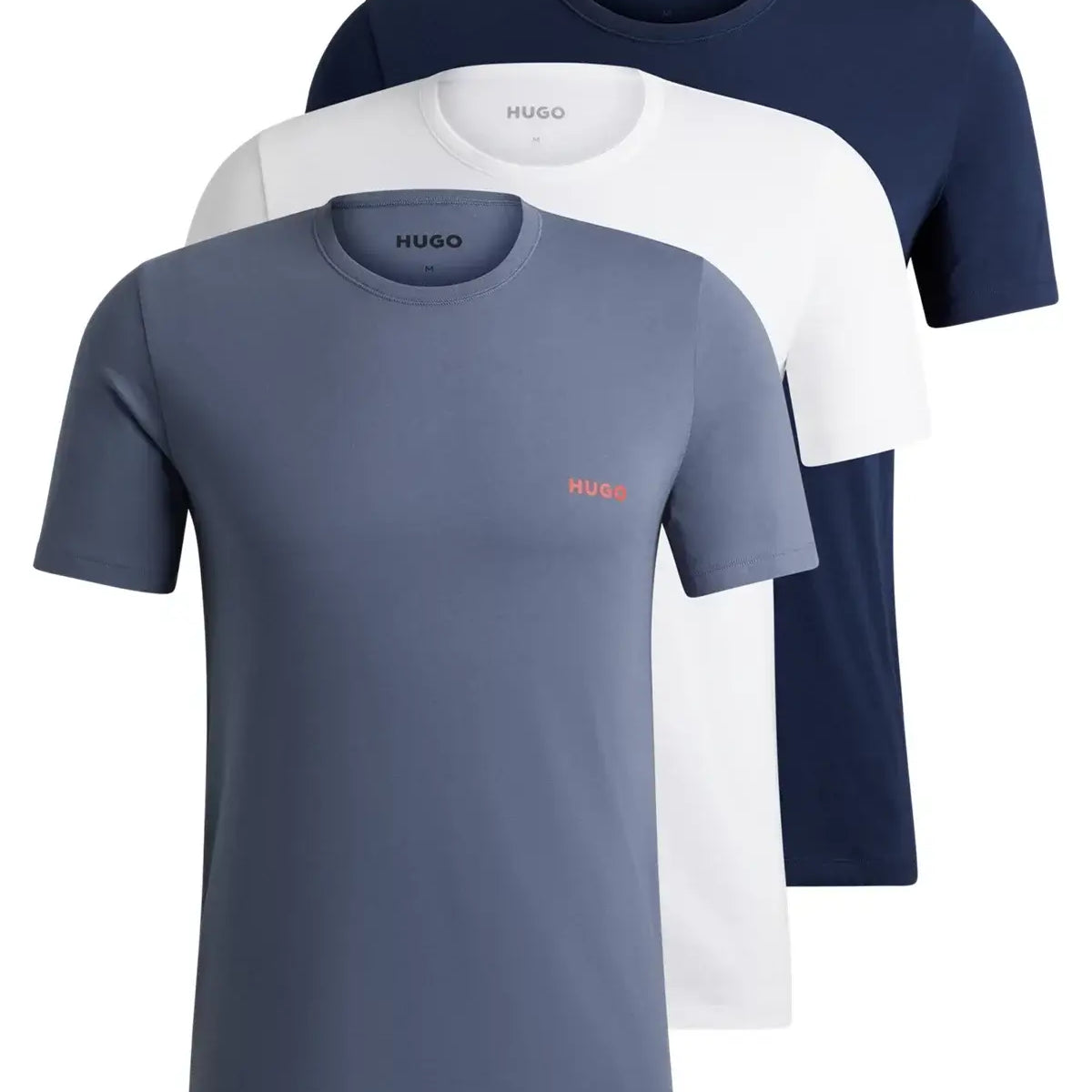 HUGO Triple Pack Crew Neck T Shirt - White / Blue / Navy - 100% Cotton