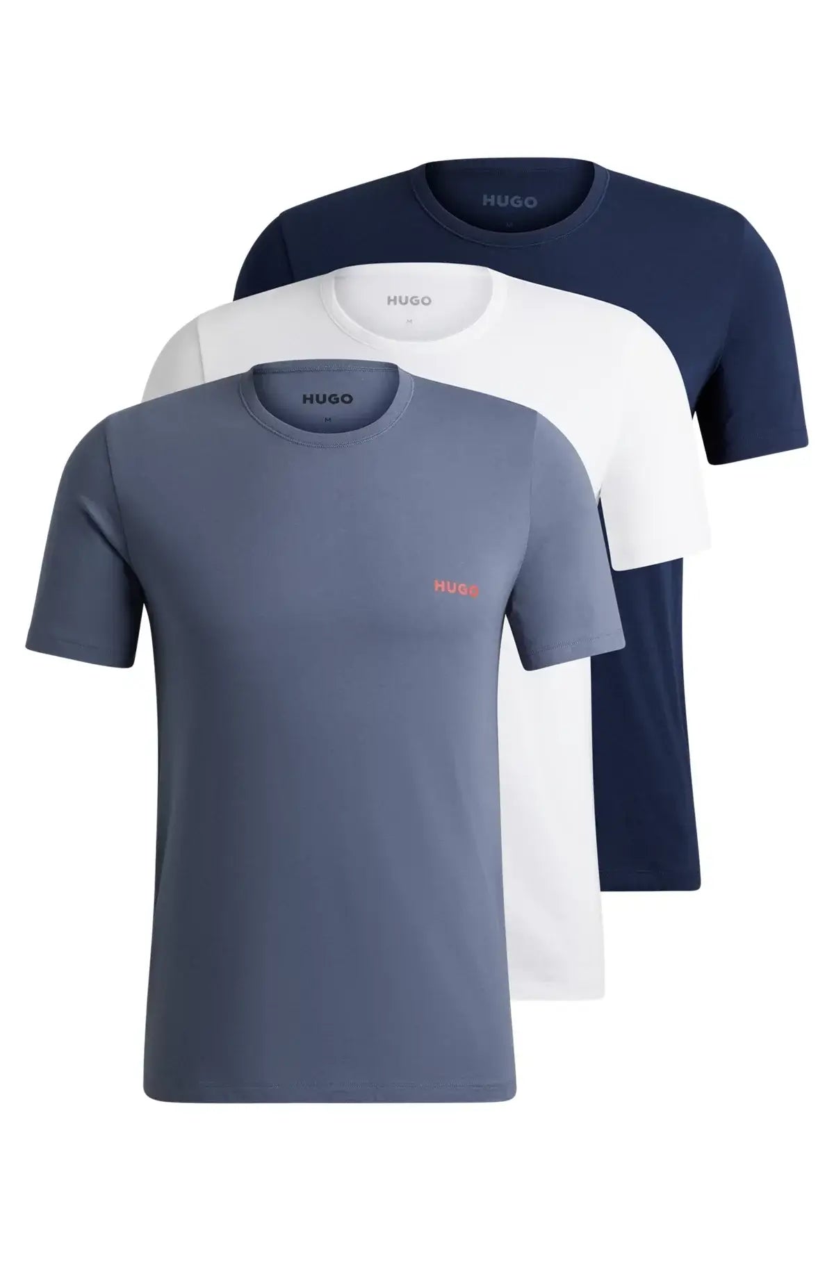 HUGO Triple Pack Crew Neck T Shirt - White / Blue / Navy - 100% Cotton