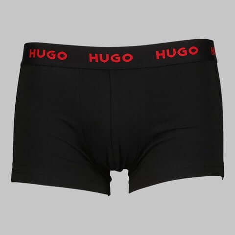Hugo 3 Pack Stretch Cotton Trunks with Logo Waistbands - Black/Olive/Red