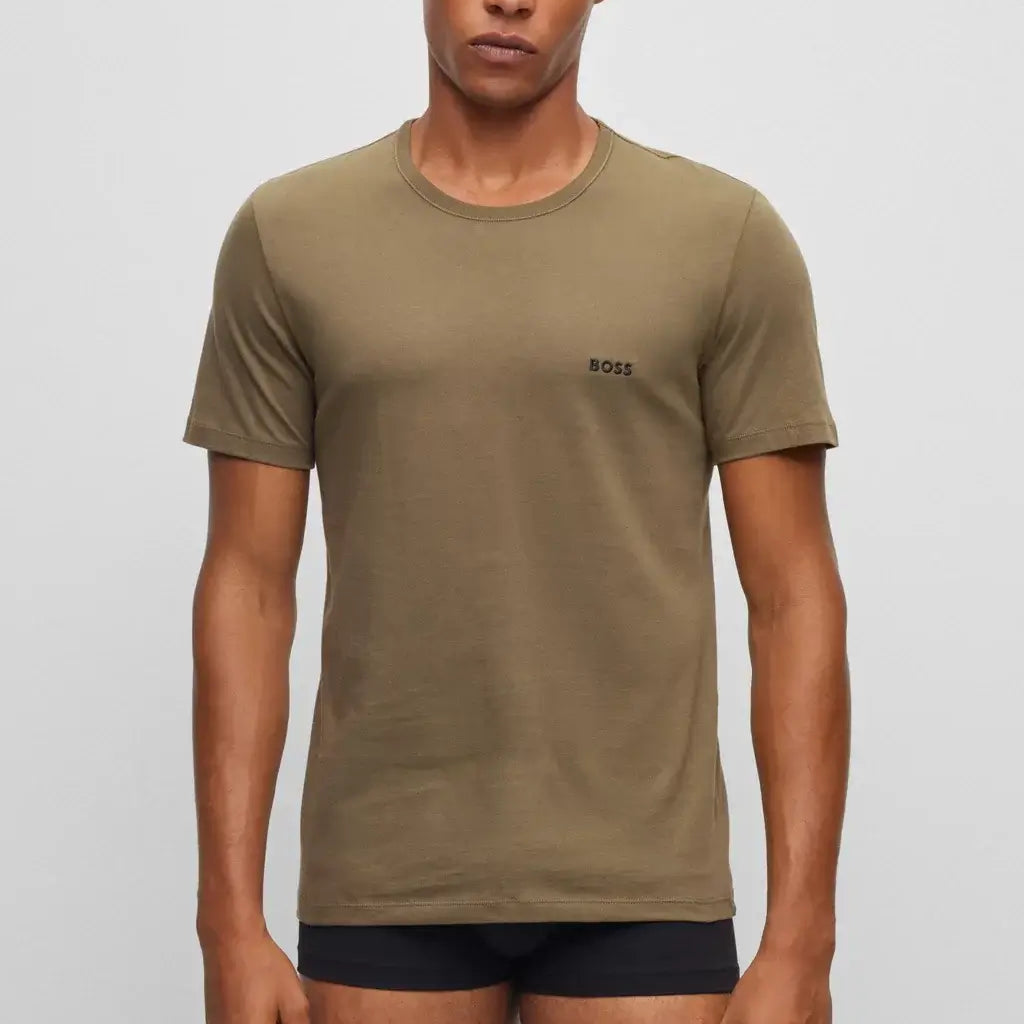 Boss 3 Pack Regular Fit Cotton T-Shirts Logo Embroidered - Green/Black/white