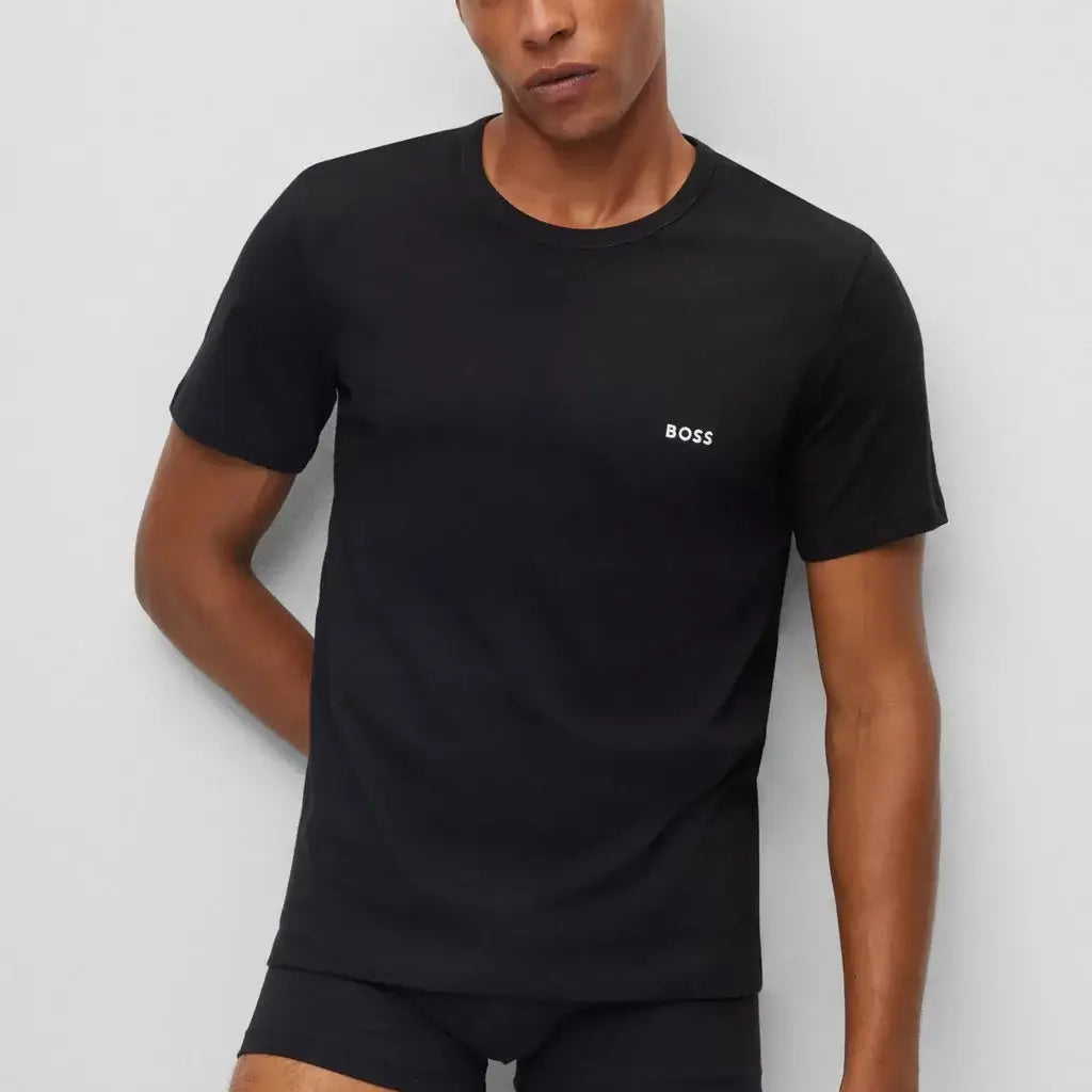 Boss 3 Pack Regular Fit Cotton T-Shirts Logo Embroidered - Green/Black/white