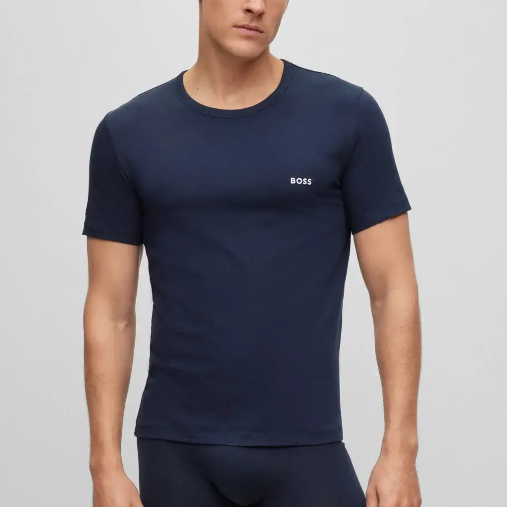 Boss 3 Pack Regular Fit Cotton T-Shirts Logo Embroidered - Red/Blue/Black