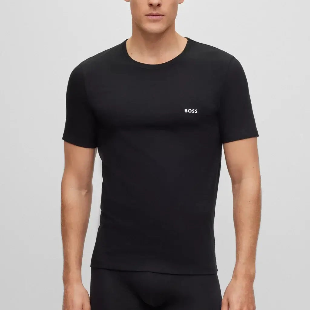 Boss 3 Pack Regular Fit Cotton T-Shirts Logo Embroidered - Red/Blue/Black