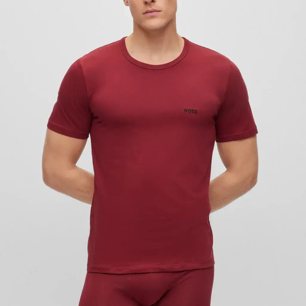 Boss 3 Pack Regular Fit Cotton T-Shirts Logo Embroidered - Red/Blue/Black
