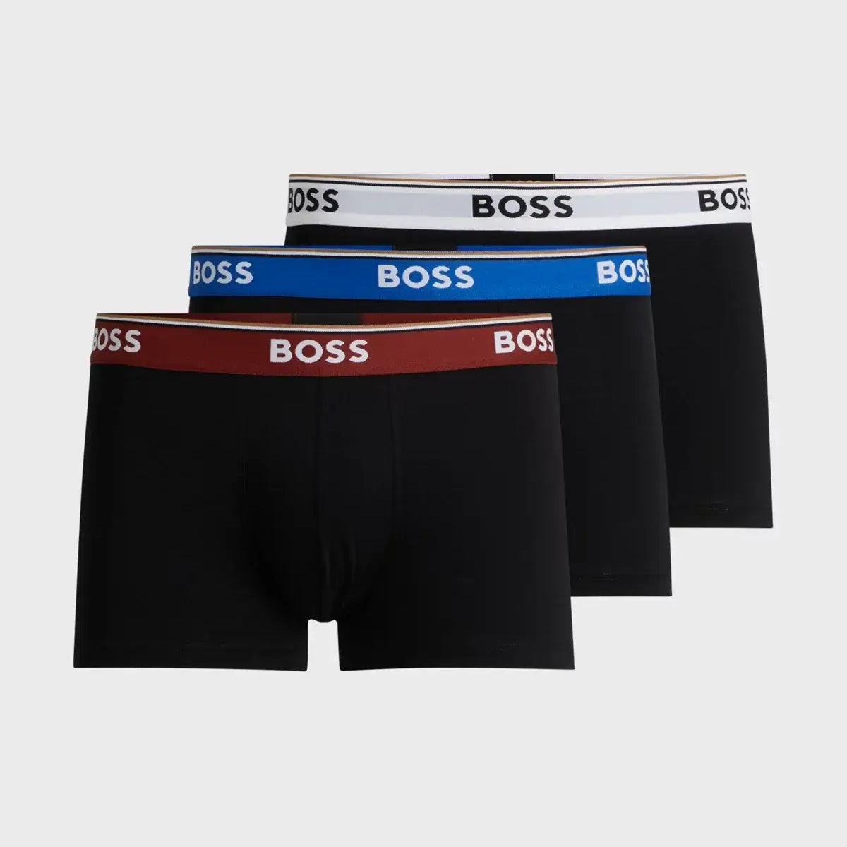 Boss 3 Pack of Stretch-Cotton Trunks - Black with Coloured Waistbands