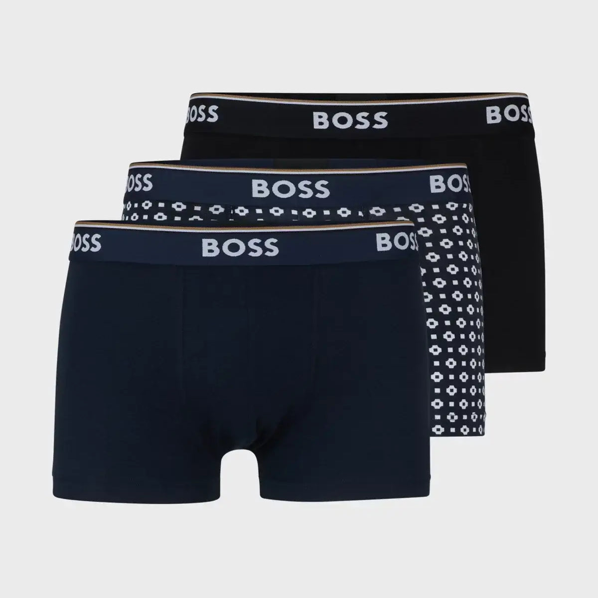 Boss 3 Pack of Stretch-Cotton Trunks - Black / Blue Design Print