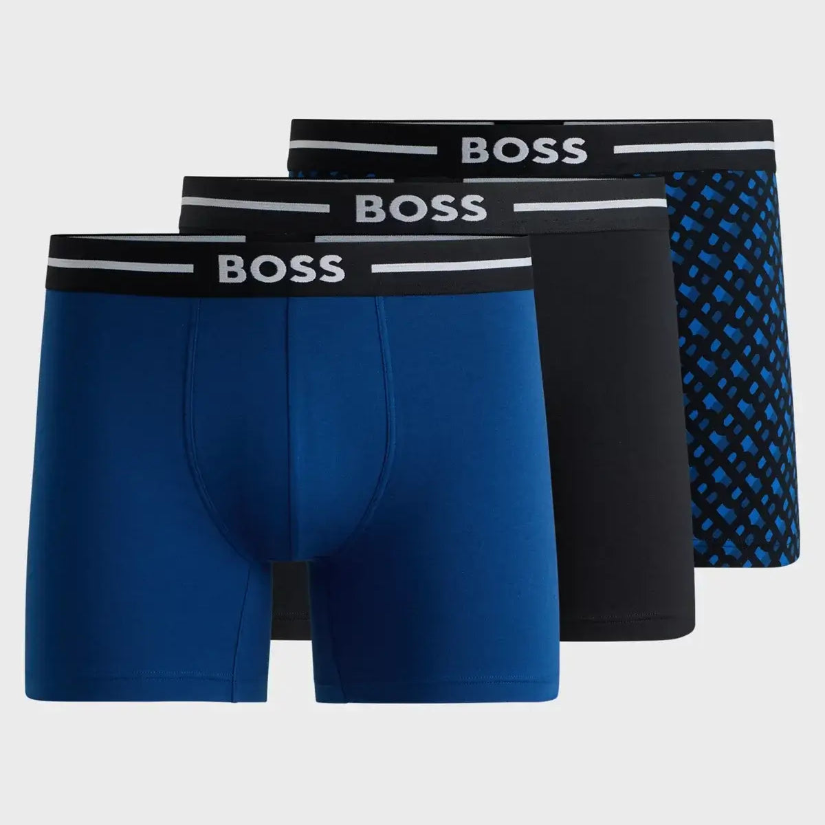 Boss Three-pack of stretch-cotton boxer briefs - Black/Blue Design