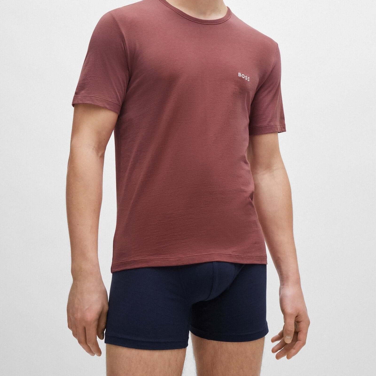 Boss 3 Pack Cotton Underwear T-Shirts With Logo Embroidered - Red / Blue / Dark Blue