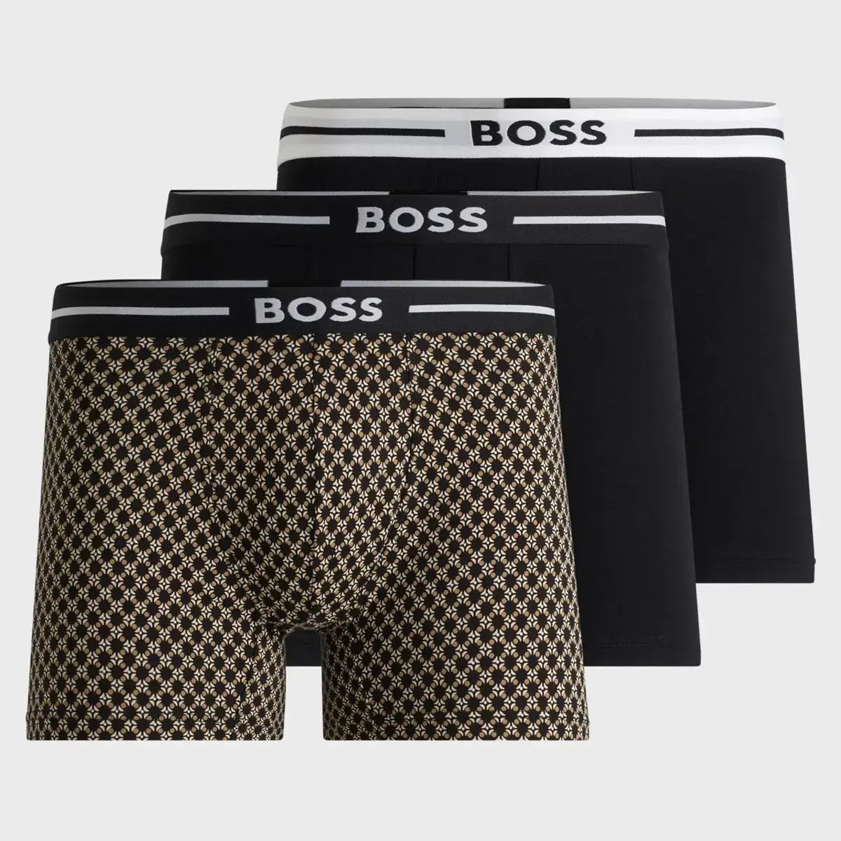 Boss Three-pack of stretch-cotton boxer briefs with logo - Black/ Pattern