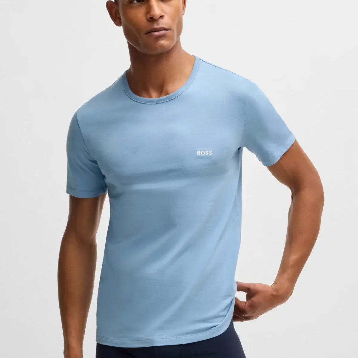 Boss 3 Pack Cotton Underwear T-Shirts With Logo Embroidered - Blue/Black