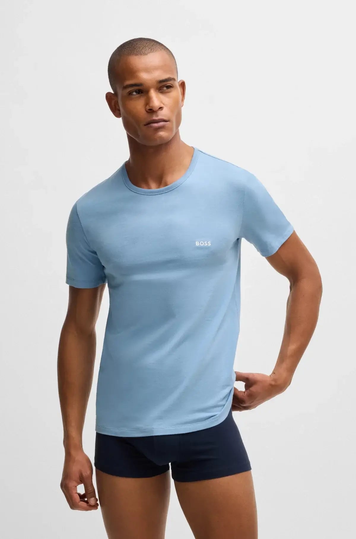 Boss 3 Pack Cotton Underwear T-Shirts With Logo Embroidered - Blue/Black