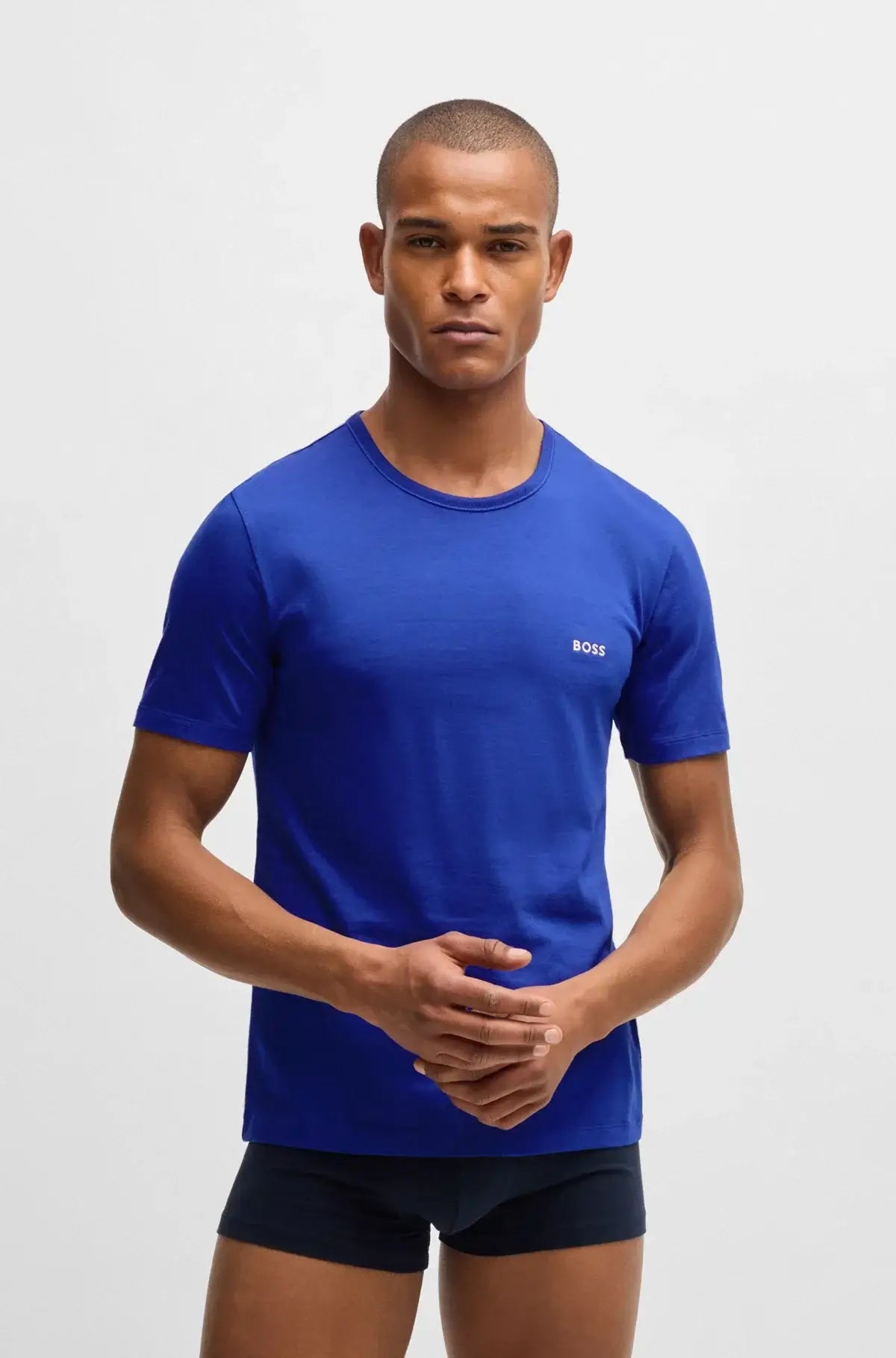 Boss 3 Pack Cotton Underwear T-Shirts With Logo Embroidered - Blue/Black