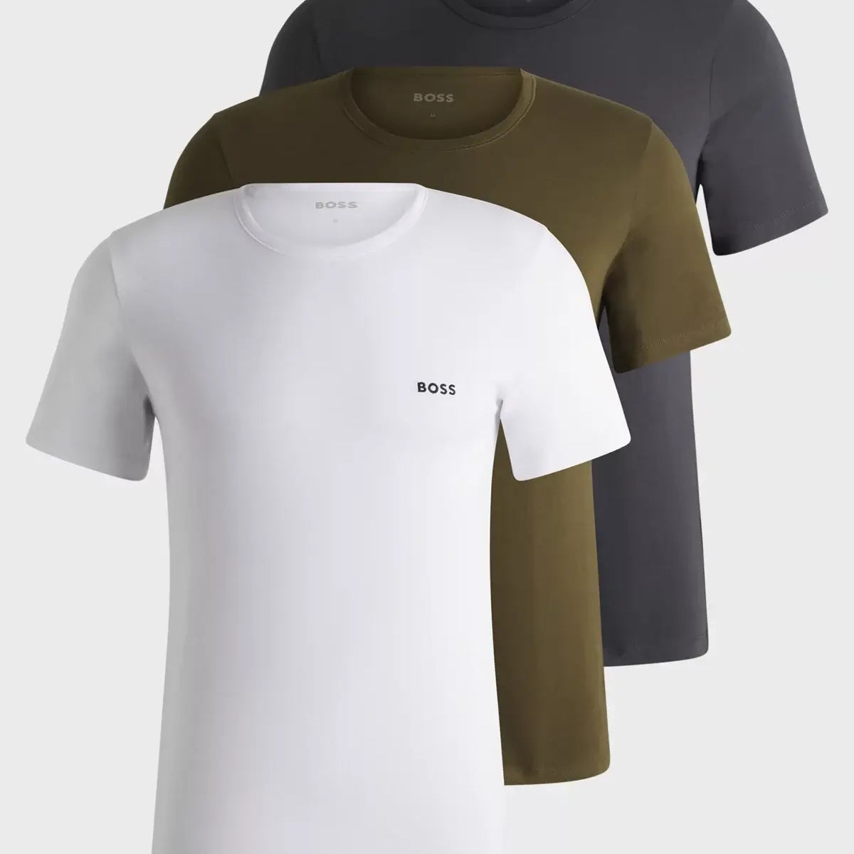 Boss 3 Pack Cotton Underwear T-Shirts With Logo Embroidered - White / Green / Grey