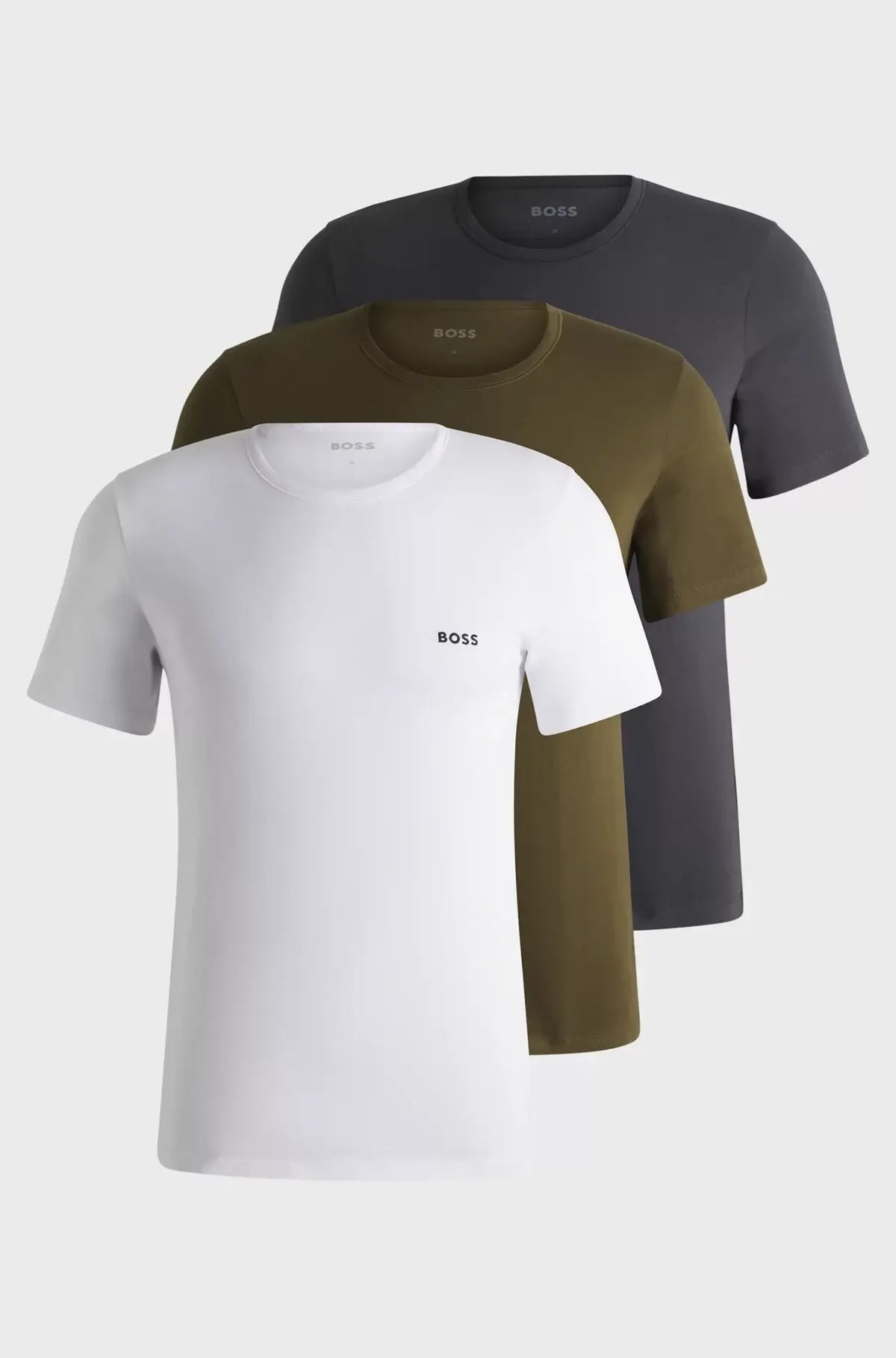 Boss 3 Pack Cotton Underwear T-Shirts With Logo Embroidered - White / Green / Grey