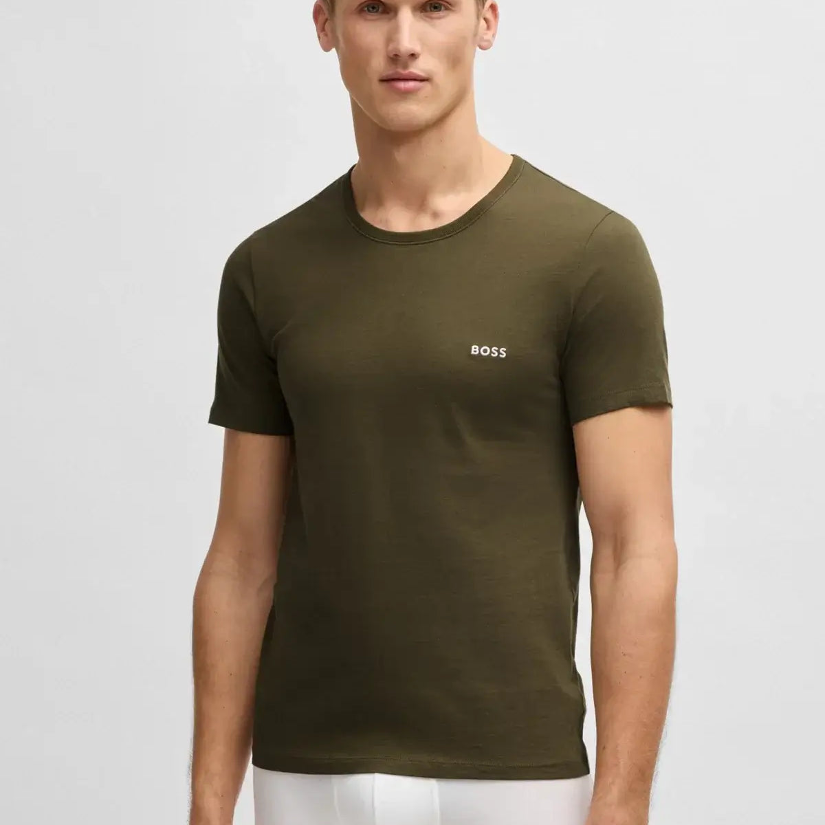 Boss 3 Pack Cotton Underwear T-Shirts With Logo Embroidered - White / Green / Grey