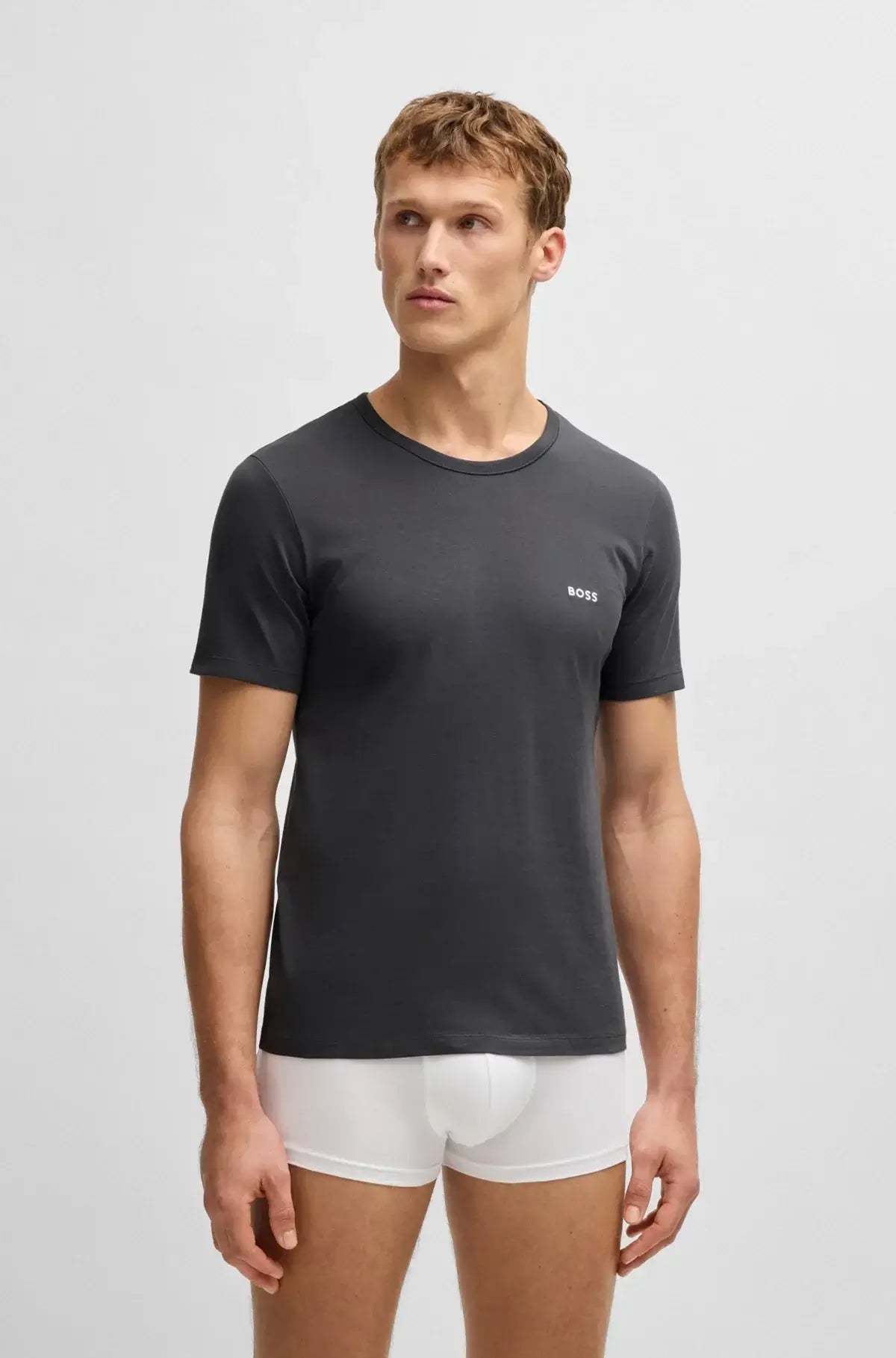 Boss 3 Pack Cotton Underwear T-Shirts With Logo Embroidered - White / Green / Grey