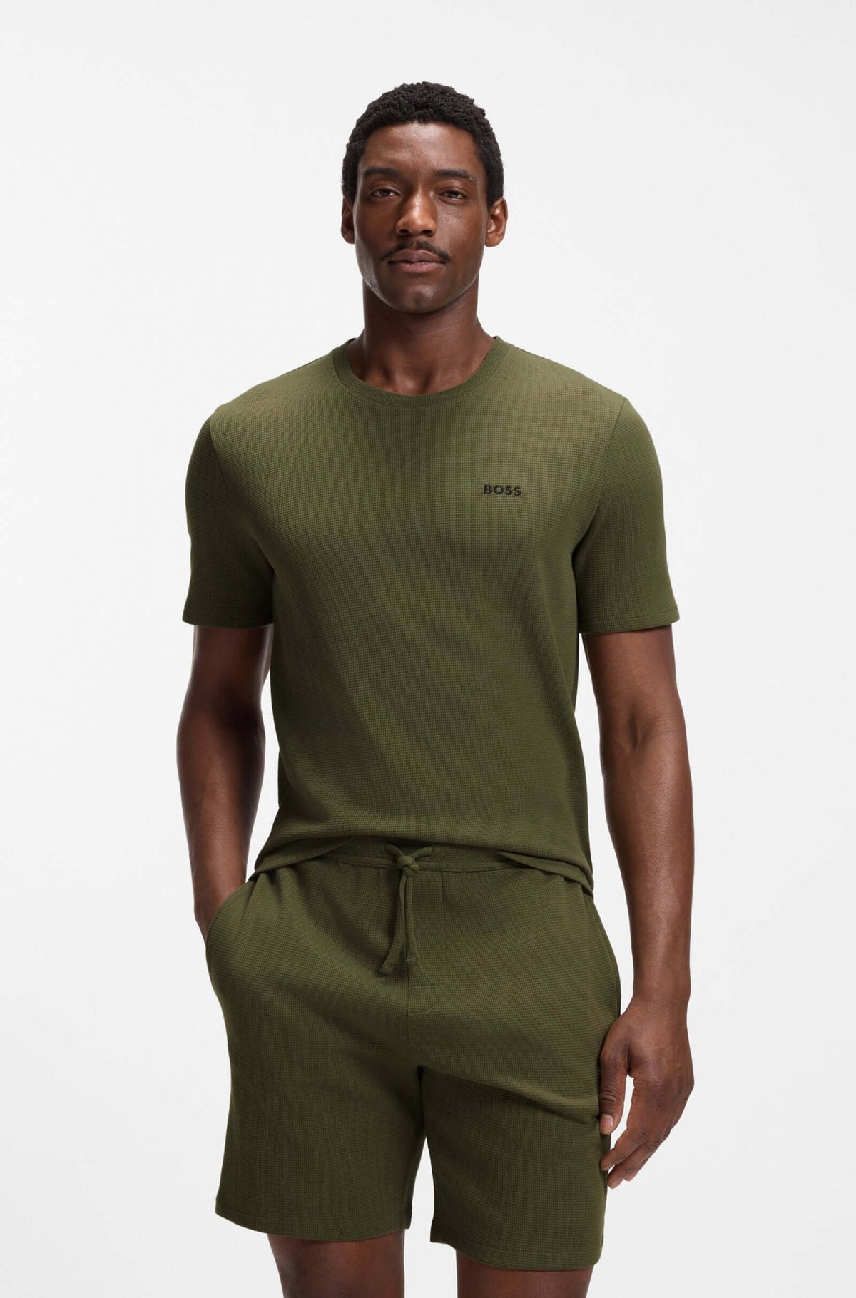 BOSS Mens Waffle Lounge T-Shirt Cotton Blend Pyjama Sleepwear Top