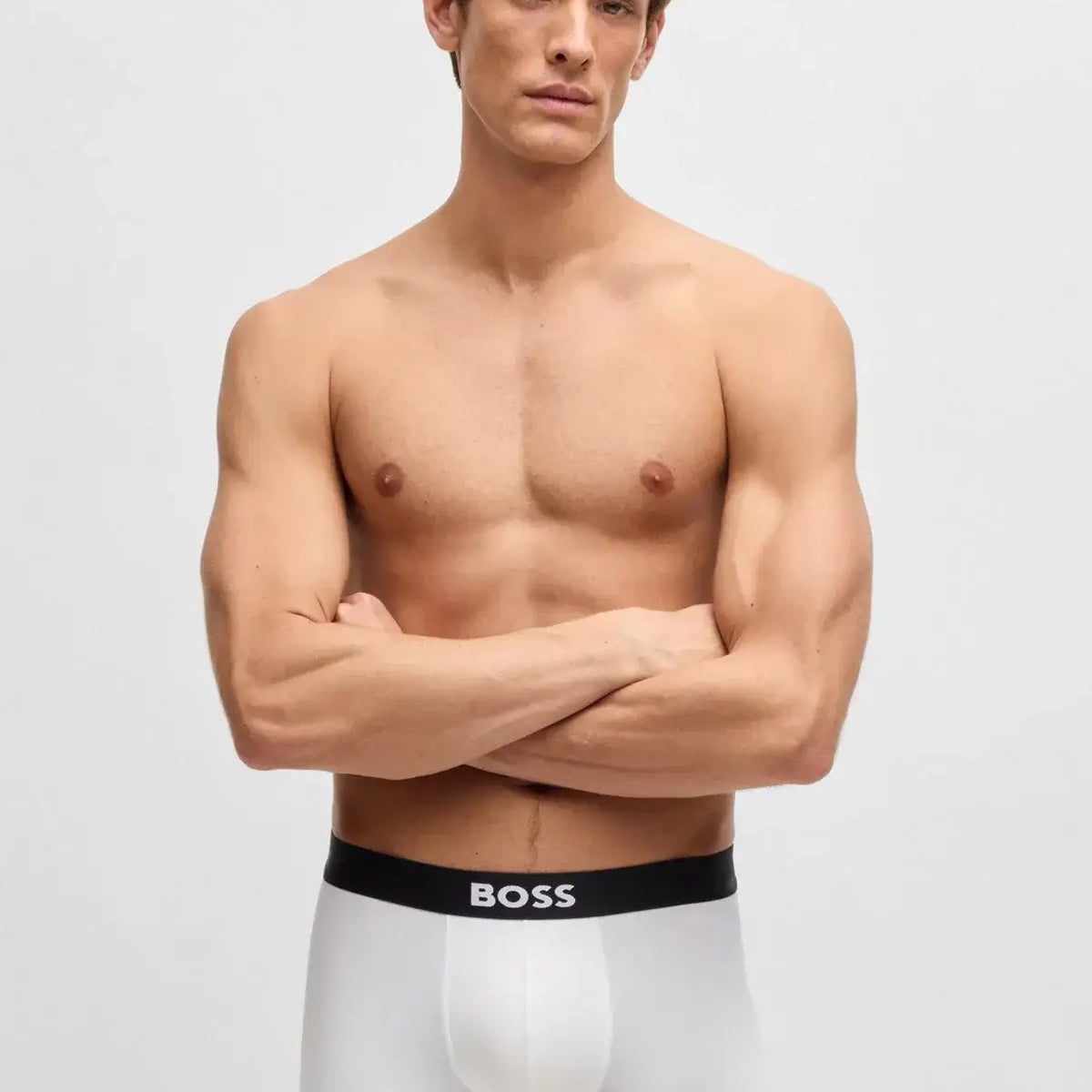 BOSS One 3‑Pack Stretch-Cotton Regular Rise Boxer Briefs , White