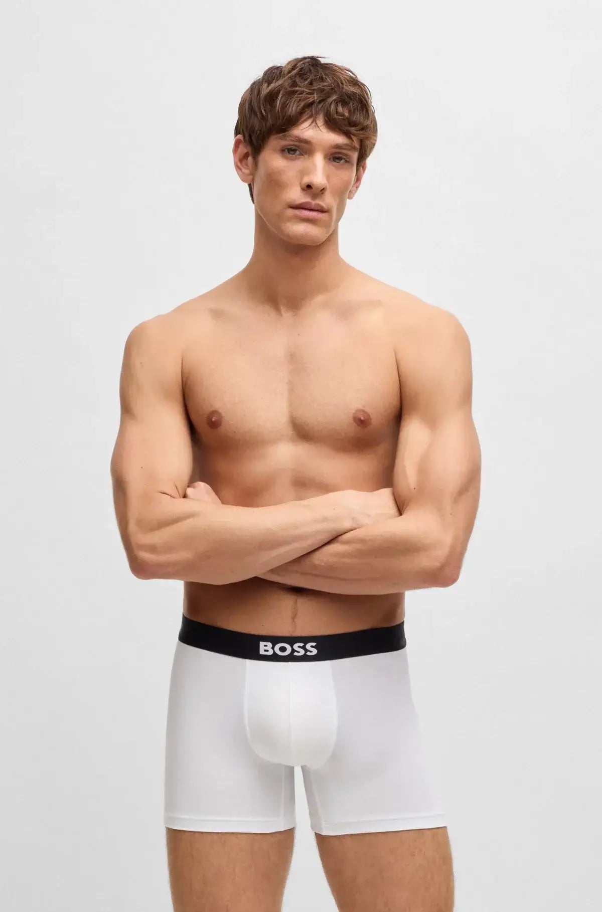 BOSS One 3‑Pack Stretch-Cotton Regular Rise Boxer Briefs , White